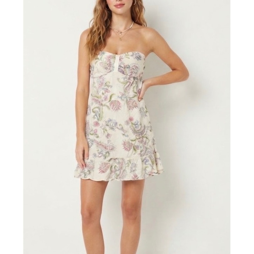 O'Neill Spur Strapless Dress Indian Summer Print Smocked Back Raw Hem Y2K M